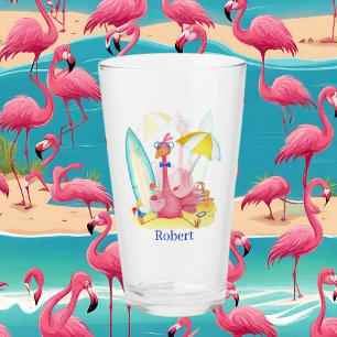 cute pink flamingo add name glass