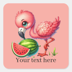 Cute pink flamingo add text Summer Square Sticker