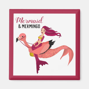 Cute Pink Flamingo and Mermaid Best Friend Magnet