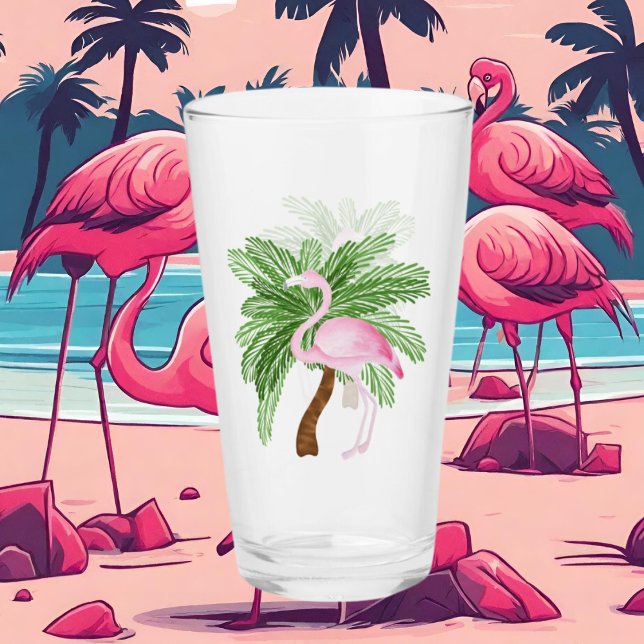 cute pink flamingo beach Glass (Creator Uploaded)