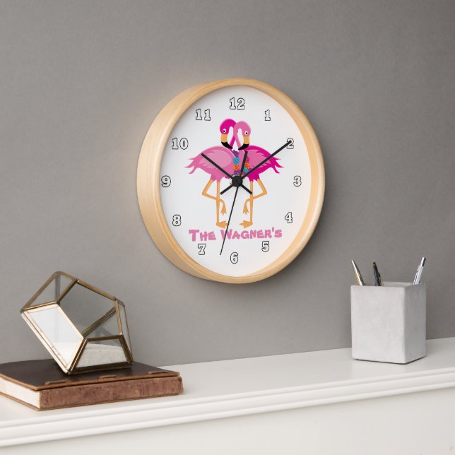 Cute pink flamingo beach house decor clock (Office)