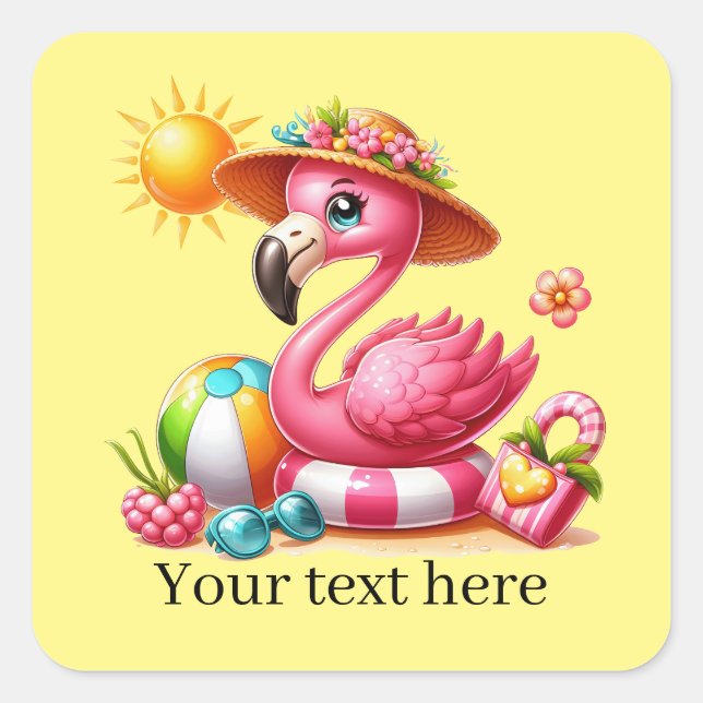 Cute pink flamingo beach Square Sticker  (Front)
