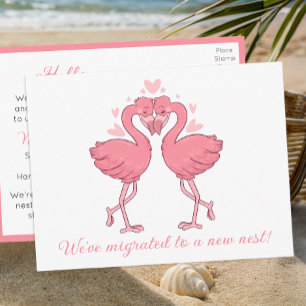 Cute Pink Flamingo Change of Address Tropical Love Postcard
