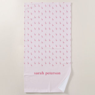 Cute pink flamingo custom name pink beach towel