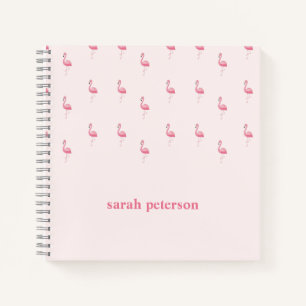 Cute pink flamingo custom name pink notebook