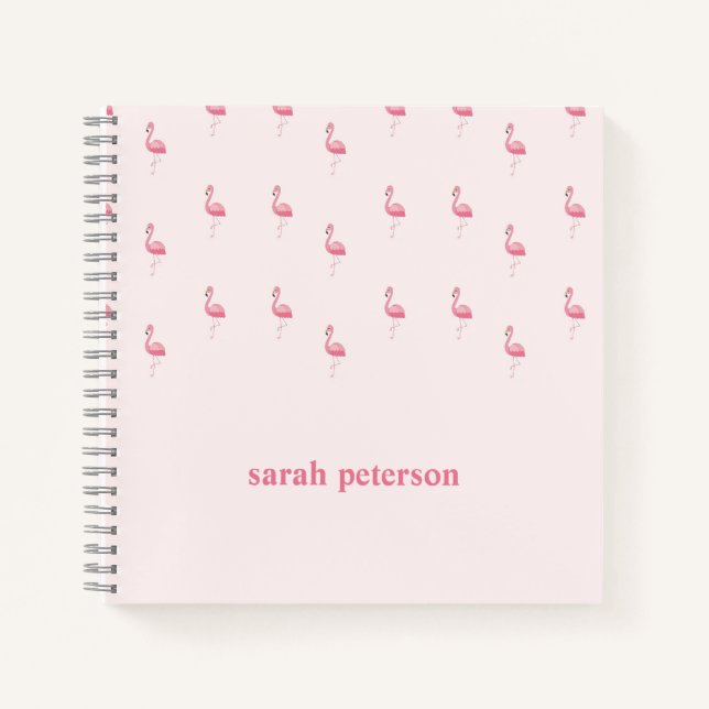 Cute pink flamingo custom name pink notebook (Front)