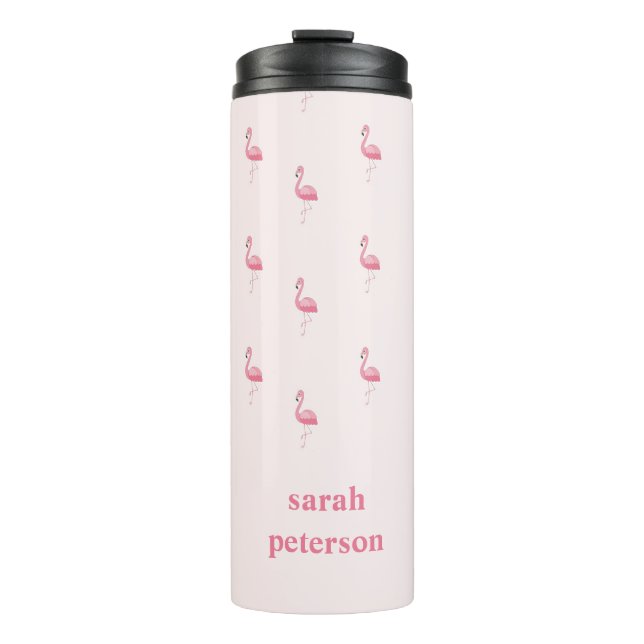 Cute pink flamingo custom name pink thermal tumbler (Front)