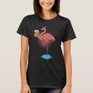 Cute Pink Flamingo Drinking Beer  Men Women T-Shirt