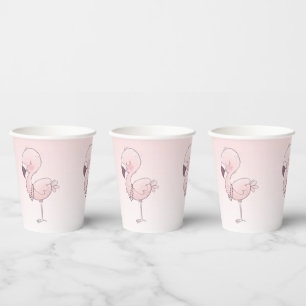 Cute Pink Flamingo Illustration Paper Cups