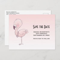 Cute Pink Flamingo Illustration Save the Date