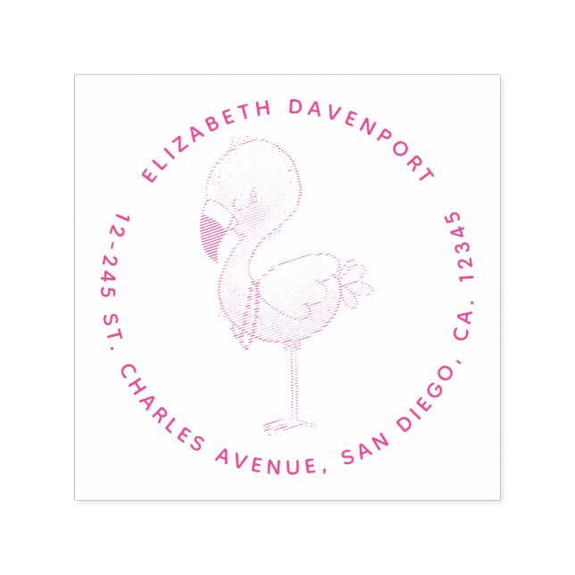 Cute Pink Flamingo Illustration Self-inking Stamp (Design)