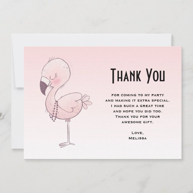 Cute Pink Flamingo Illustration Thank You Card (Front)