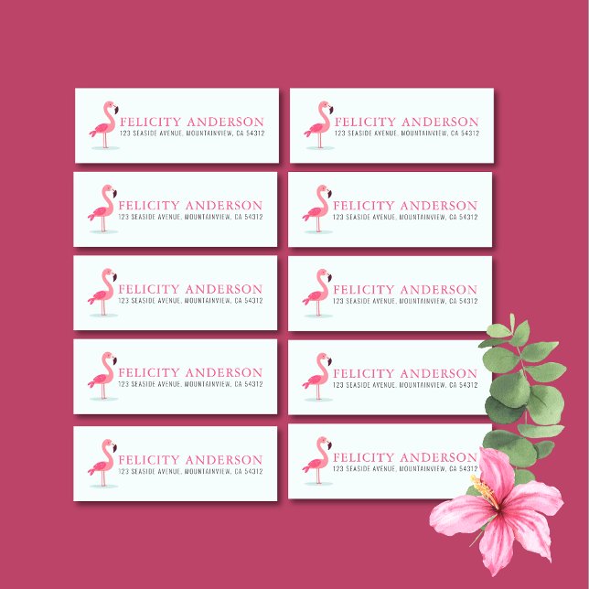 Cute Pink Flamingo Kids Birthday Party Address (Creator Uploaded)