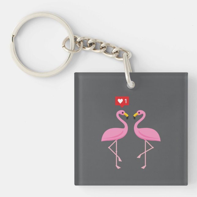 Cute Pink Flamingo Like Heart Pastel Key Ring (Front)