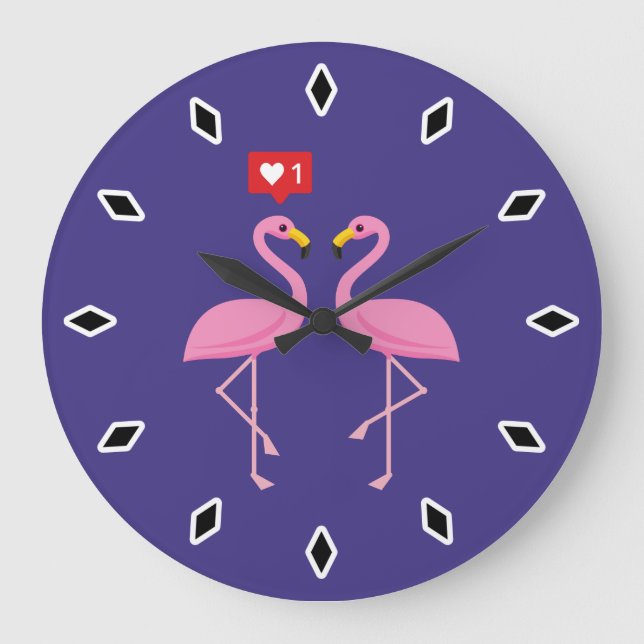 Cute Pink Flamingo Like Heart Pastel Large Clock (Front)