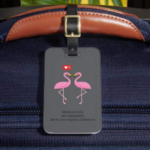 Cute Pink Flamingo Like Heart Pastel   Personalize Luggage Tag