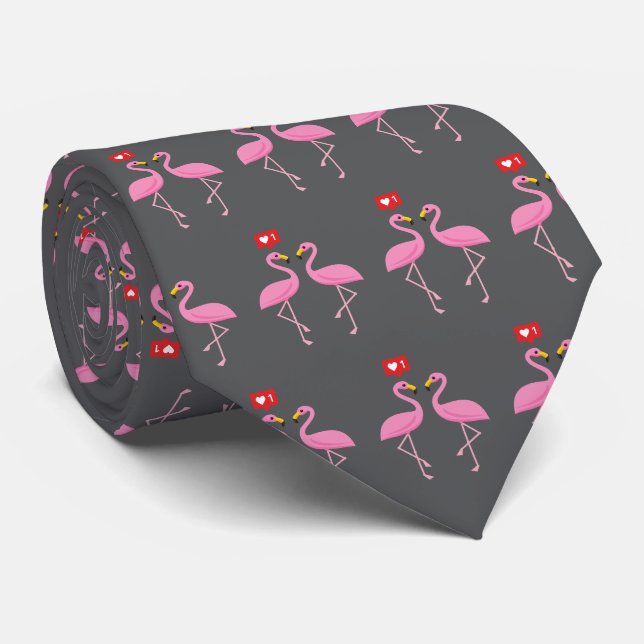 Cute Pink Flamingo Like Heart Tie (Rolled)