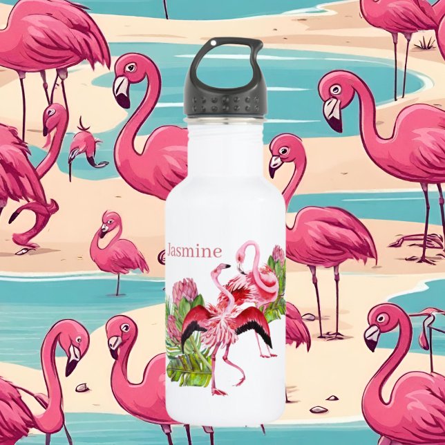 cute pink flamingo lovers add name  532 ml water bottle (Creator Uploaded)