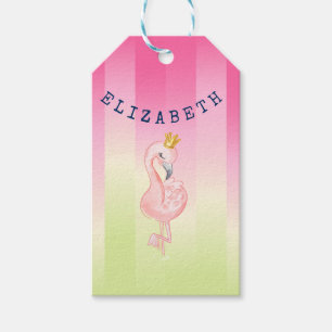 Cute Pink Flamingo Ombre Striped Gift Tags
