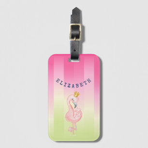 Cute Pink Flamingo Ombre Striped      Luggage Tag