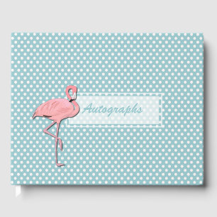Cute Pink Flamingo on Polka Dots Autograph Guest Book