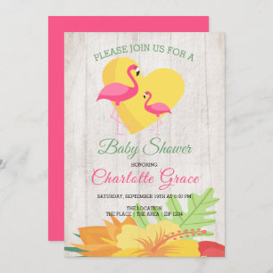 Cute Pink Flamingo Personalised Baby Shower Invitation