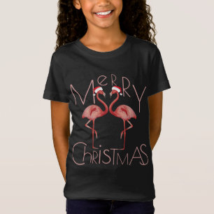 Cute Pink Flamingo Santa Hat Merry Christmas T-Shirt