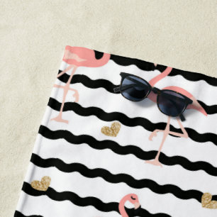 Cute Pink Flamingo Seamless Pattern Beach Towel