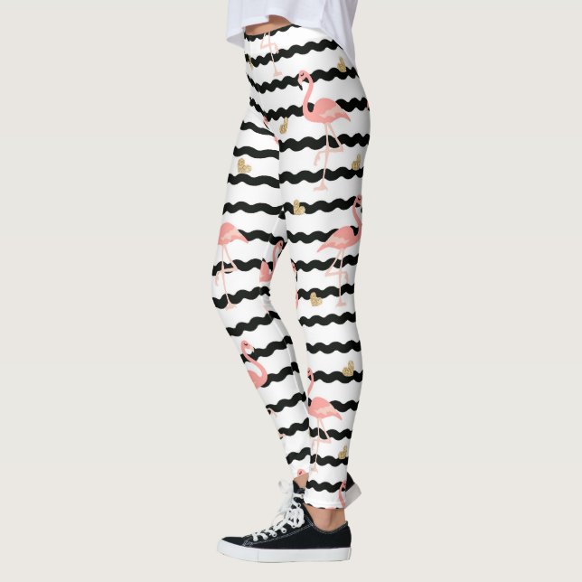 Cute Pink Flamingo Seamless Pattern Leggings (Left)