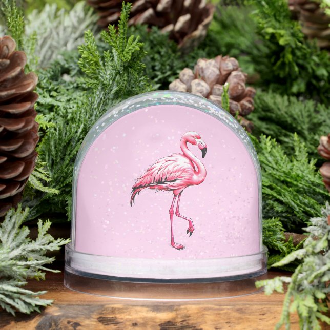 Cute Pink Flamingo Snow Globe (Winter)