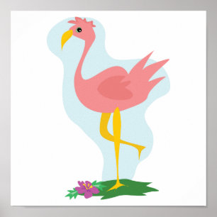 cute pink flamingo standing in the yard poster