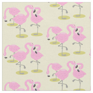 Cute pink flamingo trio blue cartoon illustration fabric