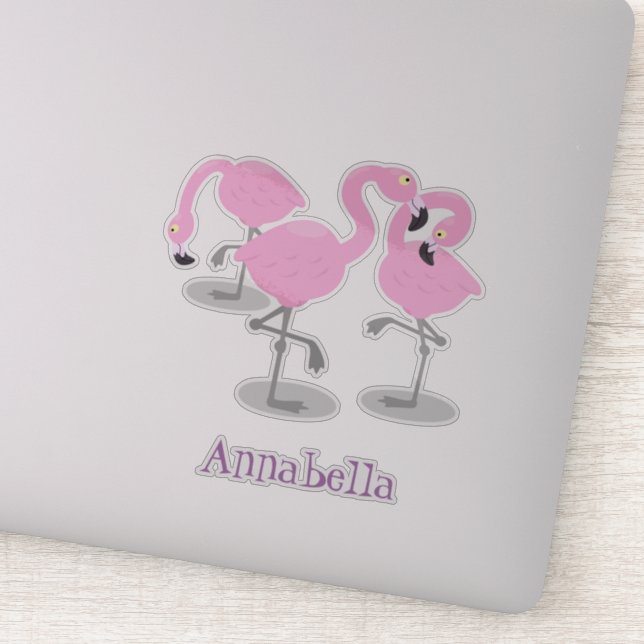 Cute pink flamingo trio cartoon illustration (Detail)