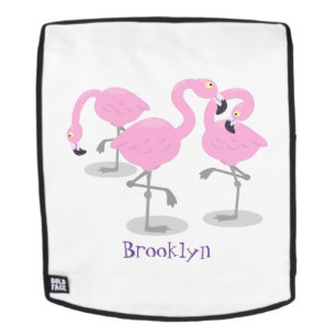 Cute pink flamingo trio cartoon illustration backpack