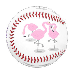 Cute pink flamingo trio cartoon illustration baseball