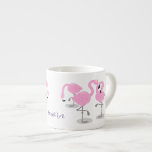 Cute pink flamingo trio cartoon illustration espresso cup
