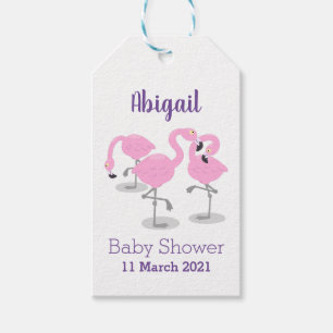 Cute pink flamingo trio cartoon illustration gift tags