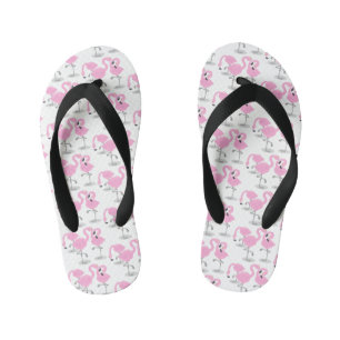 Cute pink flamingo trio cartoon illustration kid's jandals