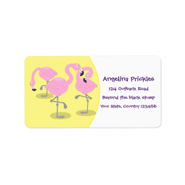 Cute pink flamingo trio cartoon illustration label (Front)