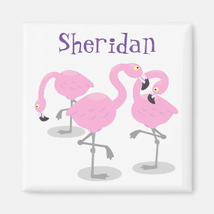 Cute pink flamingo trio cartoon illustration magnet