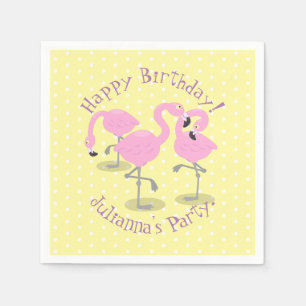 Cute pink flamingo trio cartoon illustration napkin