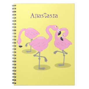 Cute pink flamingo trio cartoon illustration notebook