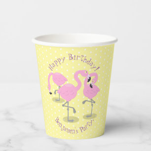 Cute pink flamingo trio cartoon illustration paper cups