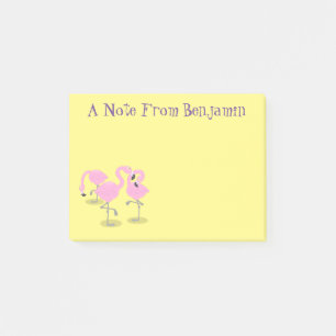 Cute pink flamingo trio cartoon illustration post-it notes
