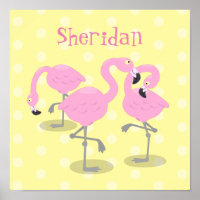 Cute pink flamingo trio cartoon illustration