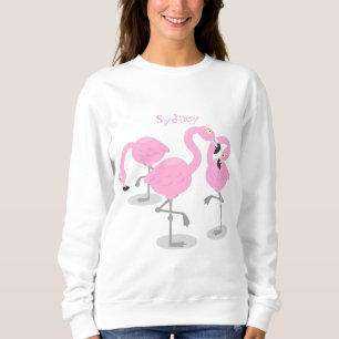 Cute pink flamingo trio cartoon illustration sweatshirt