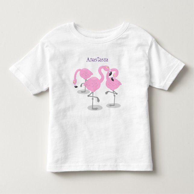 Cute pink flamingo trio cartoon illustration toddler T-Shirt (Front)