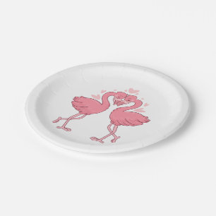 Cute Pink Flamingo Tropical Beach Wedding Paper Plate