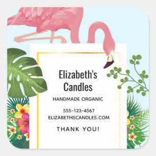 Cute Pink Flamingo Tropical Theme Business Square Sticker