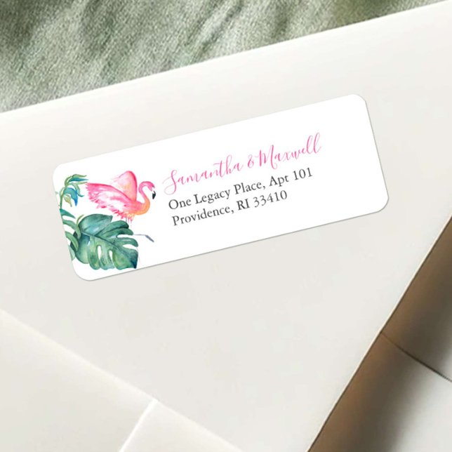 Cute Pink Flamingo Tropical Watercolor (Pink flamingo return address labels tropical watercolor art by Victoria Grigaliunas)